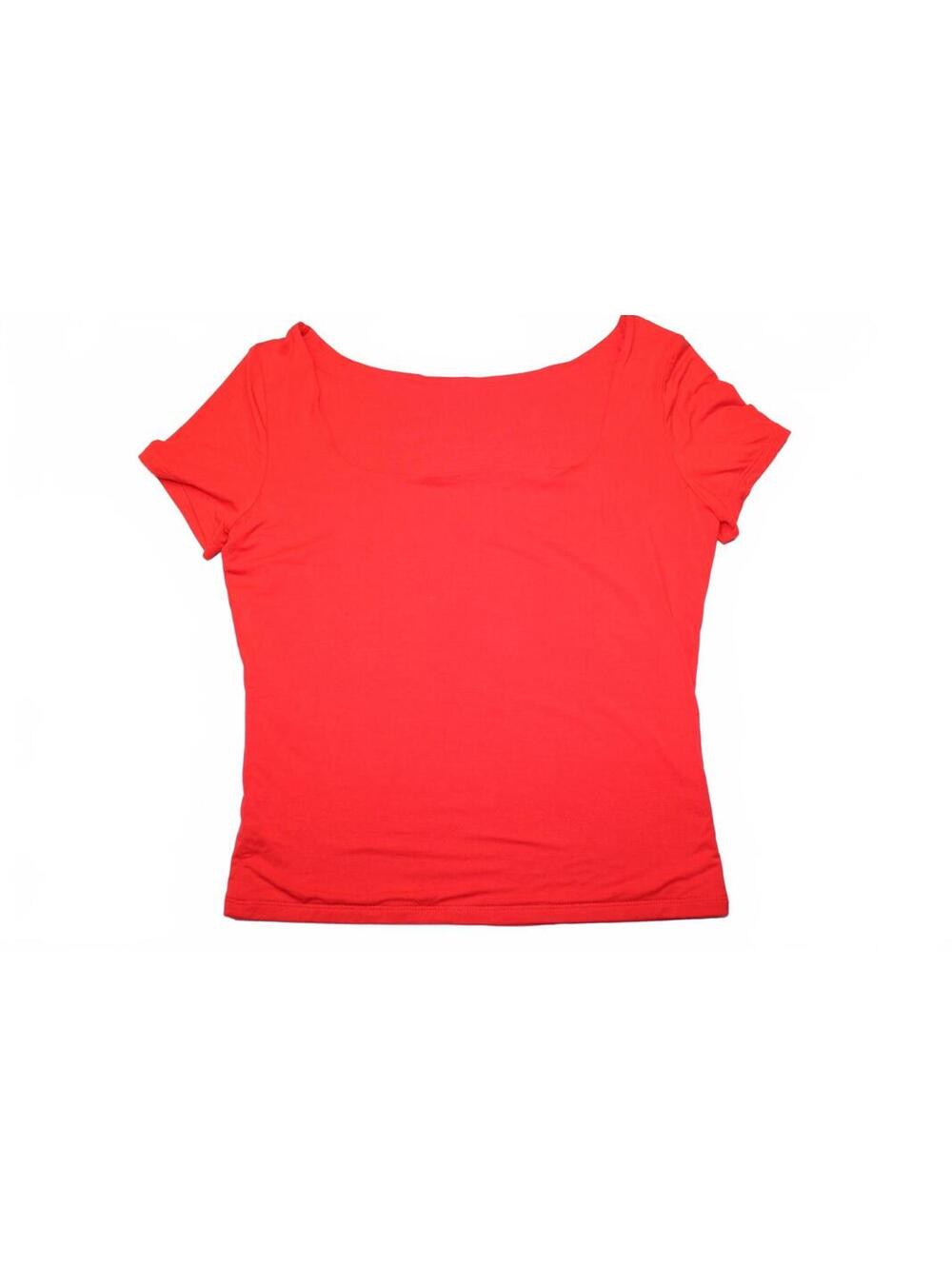 Dwnval Red Scoop Neck Top Short Sleeve Fitted Double Lined Soft Basics Tee